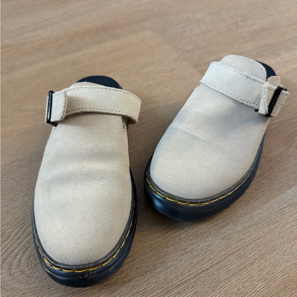 Dr. Martens Beige Suede Clog Mules with Black Soles - Picture 3 of 3